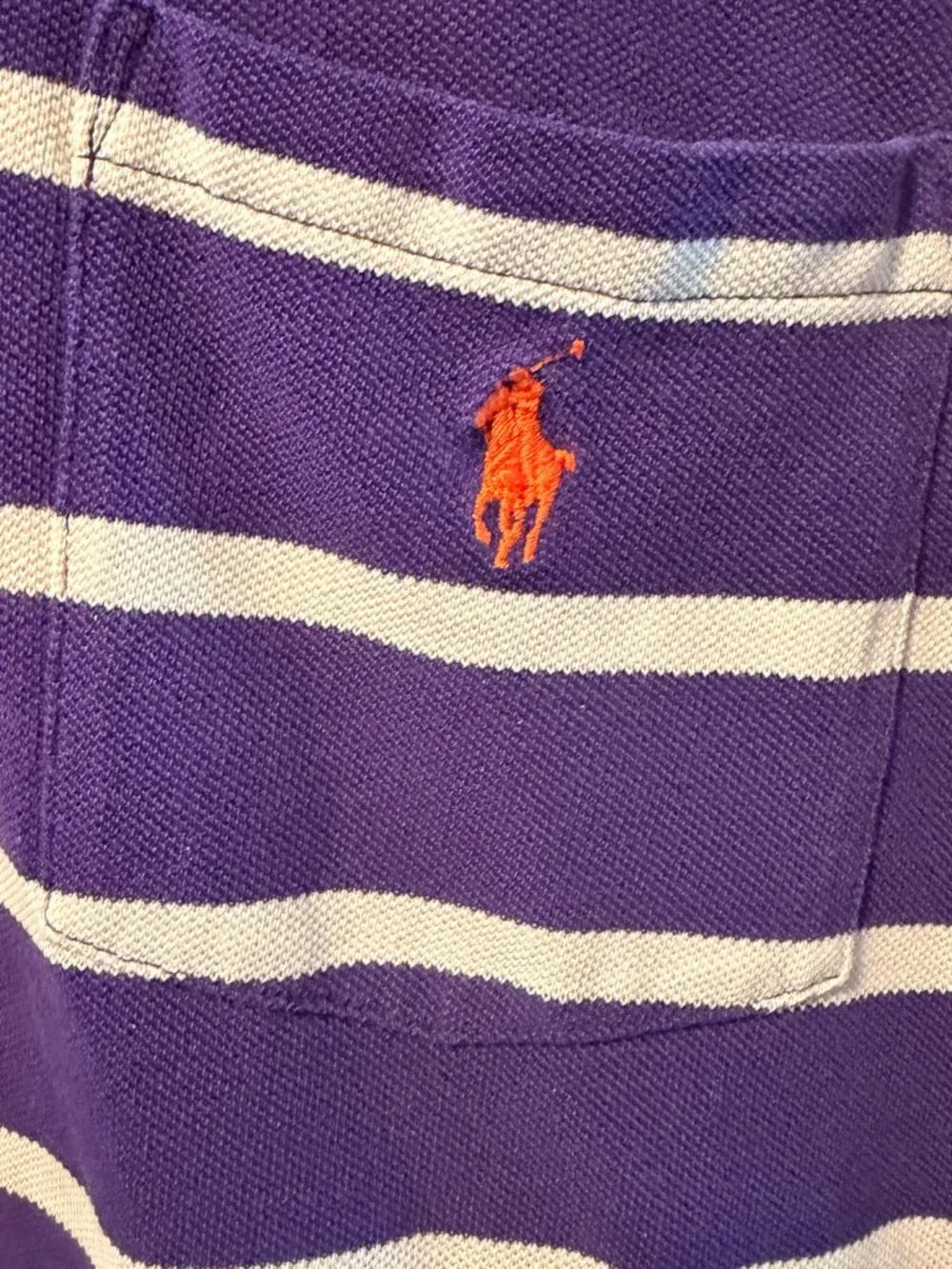 Polo by Ralph Lauren Short Sleeve Polo Shirt Purple White Striped Pocket Mens M